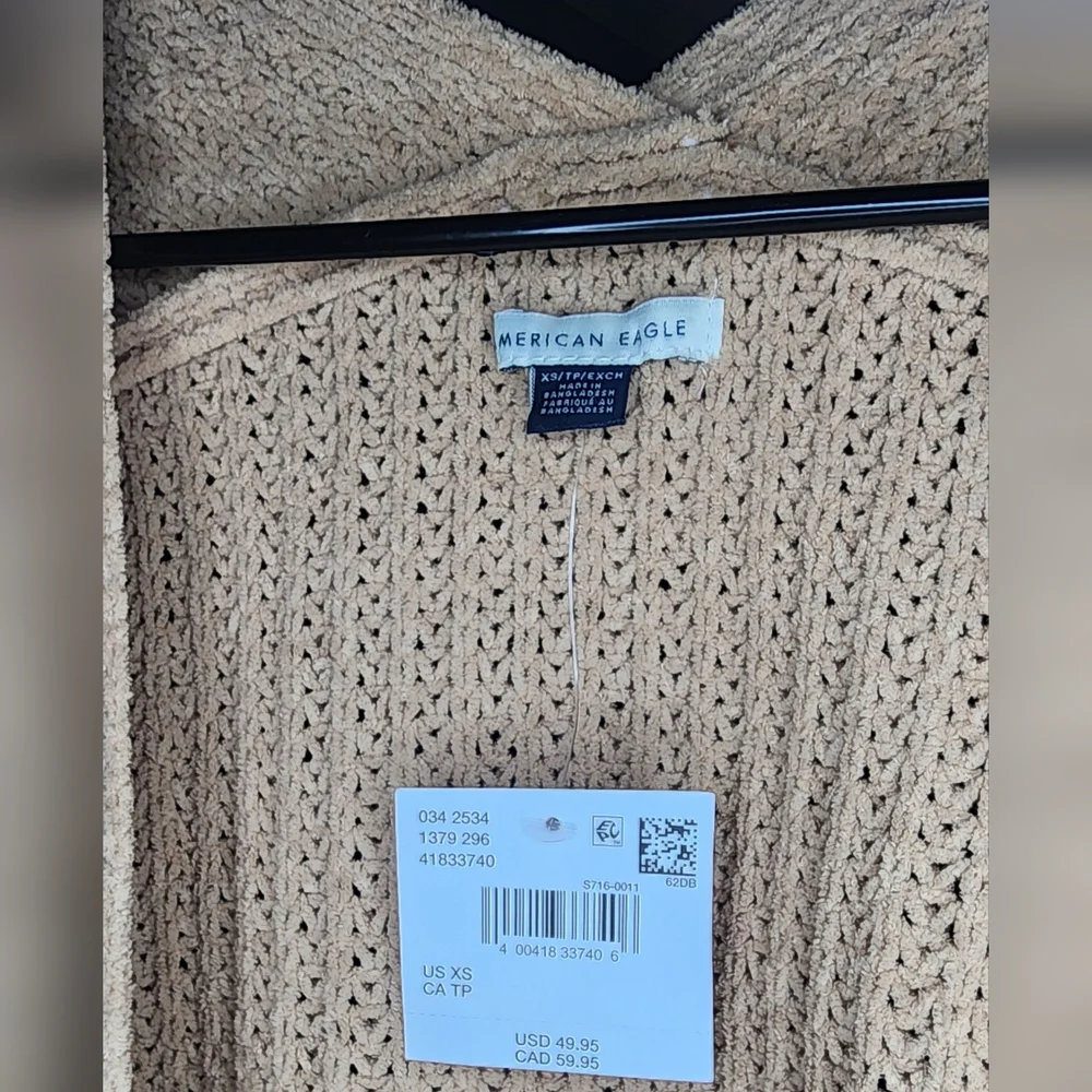 Womens Tan  American Eagle  Cardigan With Pockets. X-small NWT - Picture 4 of 6